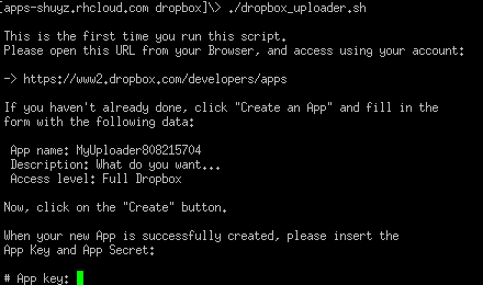 dropbox uploader setup wizard