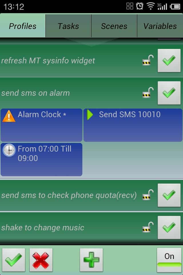 profile send sms on alarm